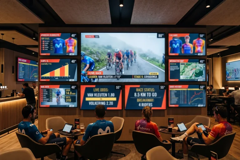 Pantalla mostrando cuotas en directo durante una etapa ciclista