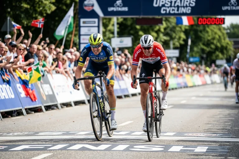 Dos ciclistas compitiendo codo a codo en un sprint