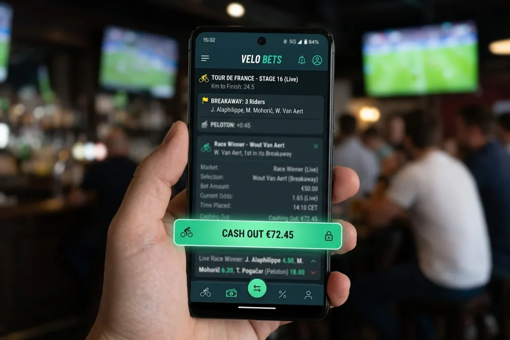Botón de cash out en pantalla de aplicación de apuestas