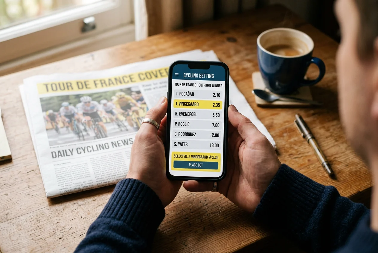 Pantalla mostrando cuotas y mercados de apuestas para ciclismo profesional