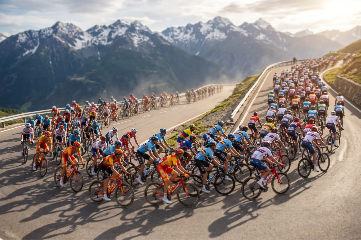 Peloton de ciclistas en el Campeonato Mundial de Ciclismo UCI en carretera de montana
